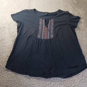 Architect Tunic Top Embroidered Tie Neck Blouse Boho Chic Festival Womens‎ 2X